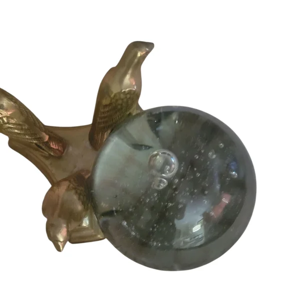 Vintage Brass Bird Base with Glass Orb Sphere- Crystal Moon Ball - Picture 9 of 10